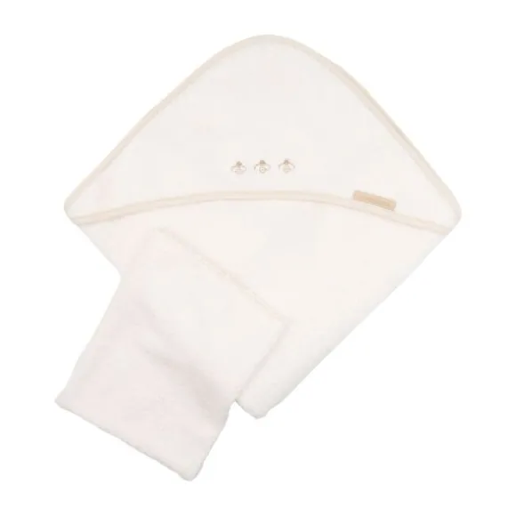 Bamboom Duo Bees Badcape + Washand – 75x75 cm – Off White