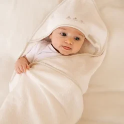 Bamboom Duo Bees Badcape + Washand – 75x75 cm – Off White