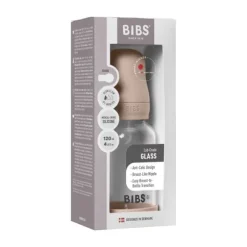 BIBS Fles - Slow Flow - 120 ml - Silicone/Glas - Baby Blue
