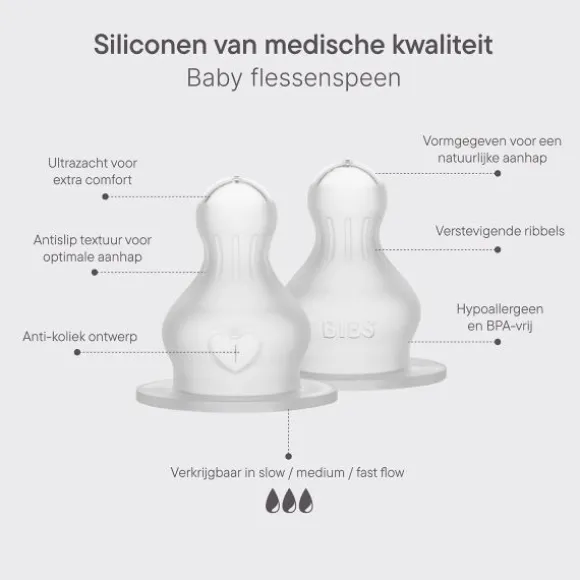 BIBS Flesspeen Rond - Medium Flow - 2 Pack - Silicone