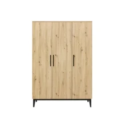 Bopita Kledingkast - Xem - Mat Zwart/Eiken - 3-Deurs