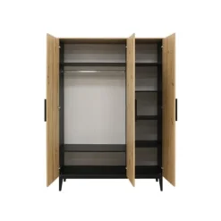 Bopita Kledingkast - Xem - Mat Zwart/Eiken - 3-Deurs