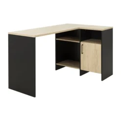 Diagone Liverpool Hoekbureau - Wit-Hout Natuurlijk Kastanjebruin