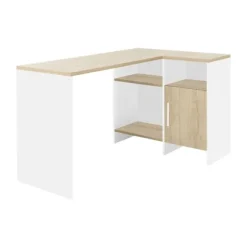 Diagone Liverpool Hoekbureau - Wit-Hout Natuurlijk Kastanjebruin