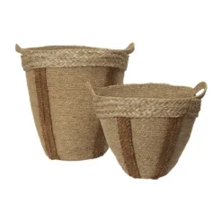 Ferm Living Mar Geweven Mand Set van 2 - Naturel/Kastanjebruin