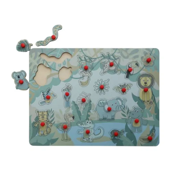 Jep! Kids Houten Knopjespuzzel - Jungle - Multicolor