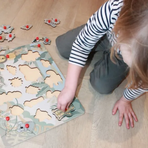 Jep! Kids Houten Knopjespuzzel - Jungle - Multicolor