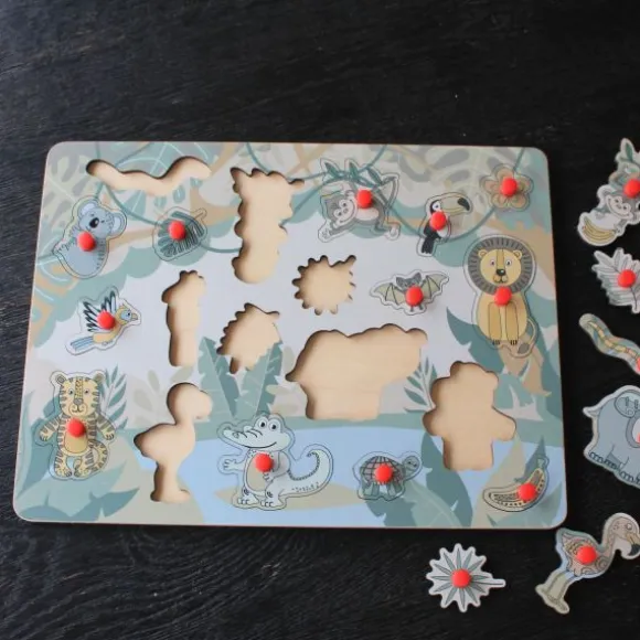 Jep! Kids Houten Knopjespuzzel - Jungle - Multicolor