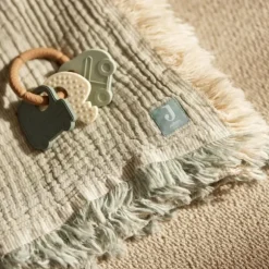 Jollein Deken Ledikant - 120 x 120 cm - Fringe Stripe Sea Green/Ivory GOTS