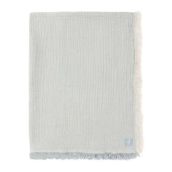 Jollein Deken Ledikant - 120 x 120 cm - Fringe Stripe Sea Green/Ivory GOTS