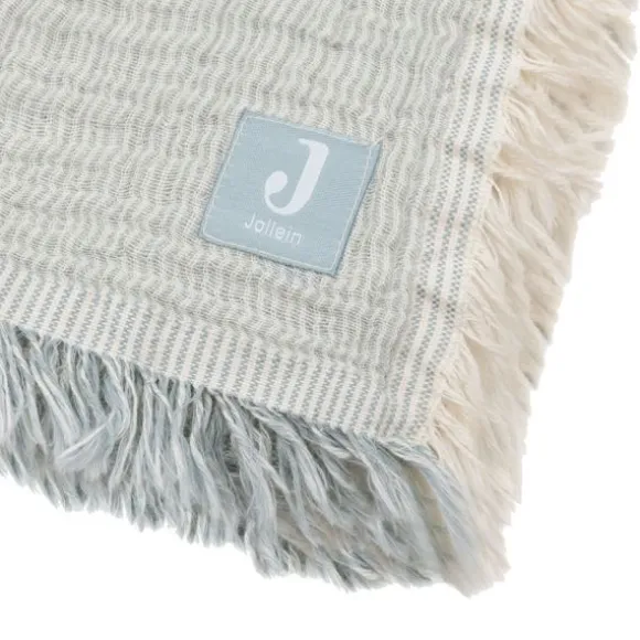 Jollein Deken Ledikant - 120 x 120 cm - Fringe Stripe Sea Green/Ivory GOTS