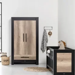 Kidsmill Long Island Kledingkast 2-Deurs Zwart / Oldwood