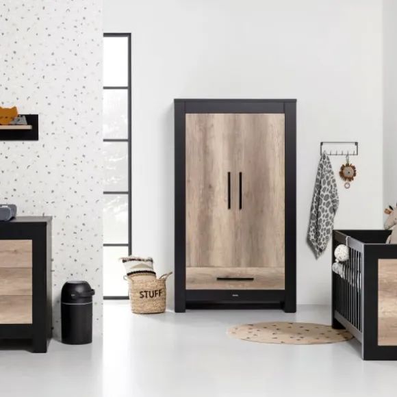 Kidsmill Long Island Kledingkast 2-Deurs Zwart / Oldwood