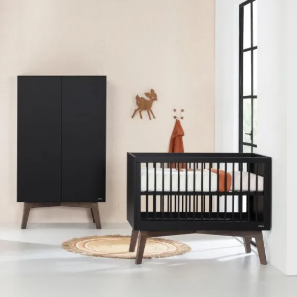 Kidsmill Sixties Babybed Zwart Mat / Walnoot 60 x 120 cm