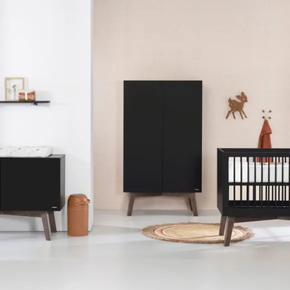 Kidsmill Sixties Babybed Zwart Mat / Walnoot 60 x 120 cm