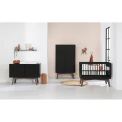 Kidsmill Sixties Babybed Zwart Mat / Walnoot 60 x 120 cm