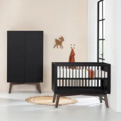 Kidsmill Sixties Babybed Zwart Mat / Walnoot 70 x 140 cm