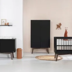 Kidsmill Sixties Babybed Zwart Mat / Walnoot 70 x 140 cm