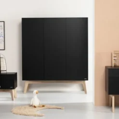 Kidsmill Sixties Kledingkast 3-deurs Zwart Mat / Naturel