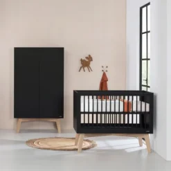 Kidsmill Sixties Kledingkast 2-Deurs Zwart Mat / Naturel