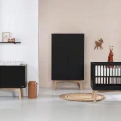 Kidsmill Sixties Kledingkast 2-Deurs Zwart Mat / Naturel