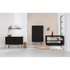 Kidsmill Sixties Kledingkast 2-Deurs Zwart Mat / Naturel