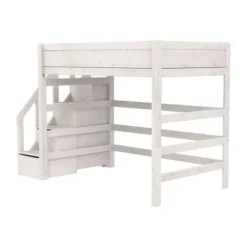 Life Time Hoogslaper Premium - White Wash - 177 cm - 120 cm - Met Trapkast