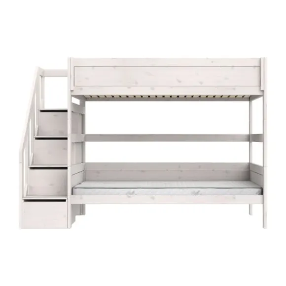 Life Time Stapelbed Deluxe - White Wash - 120 cm - Met Trapkast