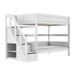 Life Time Stapelbed Deluxe - White Wash - 120 cm - Met Trapkast