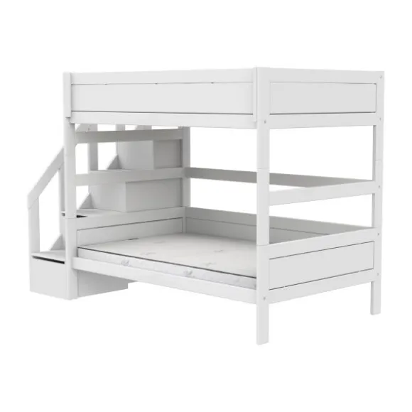 Life Time Stapelbed Deluxe - White Wash - 120 cm - Met Trapkast