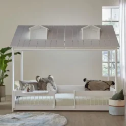 LIFETIME Kidsroom Huisbed Beach House 2‑In‑1 - Premium Rolbodem - Wit
