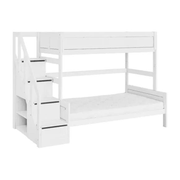 LIFETIME Kidsrooms Stapelbed Family met Trapkast Whitewash 120 x 200 cm