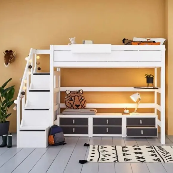 LIFETIME Kidsrooms Hoogslaper met Trapkast – 90×200 cm – Premium Rolbodem