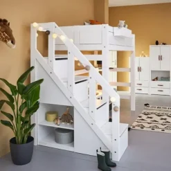 LIFETIME Kidsrooms Hoogslaper met Trapkast – 90×200 cm – Premium Rolbodem