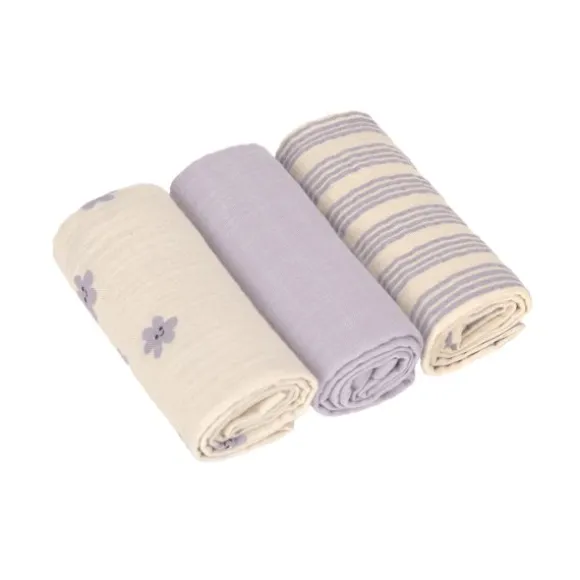 Lässig Tiny Team Swaddle & Burp Doeken - 3 Stuks - 60 x 60 cm - Pastel Lila