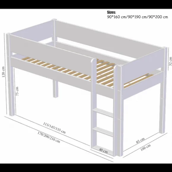 Manis-h ARN Combinatie Halfhoog Bed Met Lattenbodem En Extra Opbergruimte - 90 x 200 cm