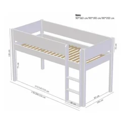 Manis-h DEA Combinatie Halfhoog Bed Met Lattenbodem En Krijtbord - 90 x 160 cm