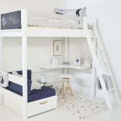 Manis-h FENRIS Combinatie Hoogslaper Met Lattenbodem En Slaapbank - 90 x 200 cm