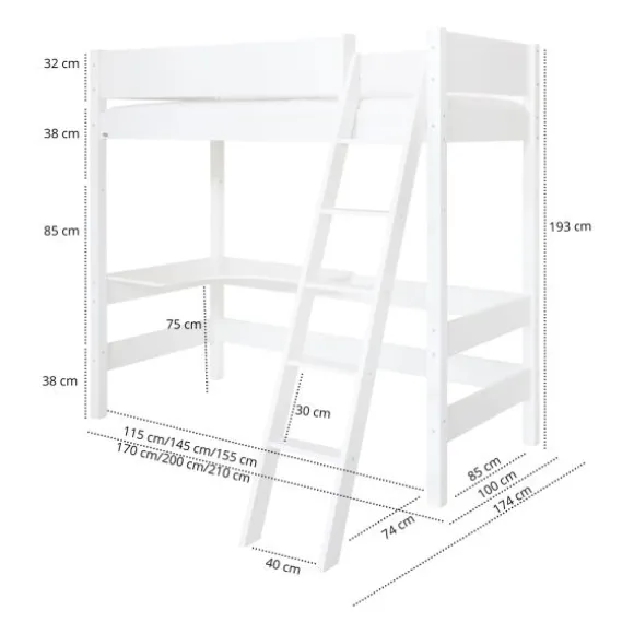 Manis-h GRETE Combi Hoogslaper Met Schuine Ladder - 90 x 160 cm