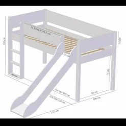 Manis-h VILDE Combinatie Halfhoog Bed Met Lattenbodem En Glijbaan - 90 x 200 cm