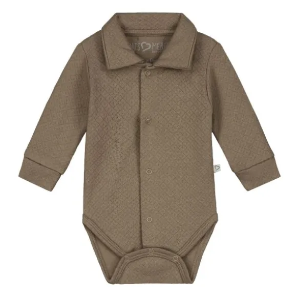 Mats & Merthe Noah Romper Met Kraag Lange Mouw Taupe 6 Mnd