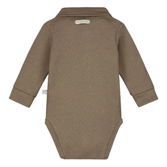 Mats & Merthe Noah Romper Met Kraag Lange Mouw Taupe 6 Mnd