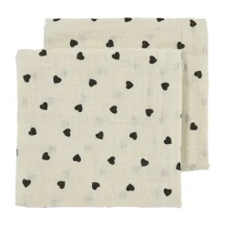 Meyco Baby Sweet Heart Hydrofiele Doeken - 2-Pack - Soft Sand/Black - 70x70 cm