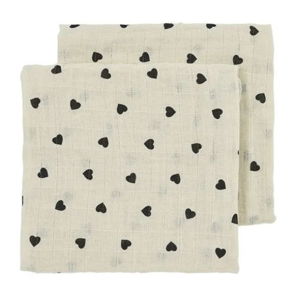 Meyco Baby Sweet Heart Hydrofiele Doeken - 2-Pack - Soft Sand/Black - 70x70 cm