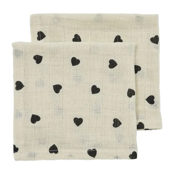 Meyco Baby Sweet Heart Monddoekjes - 2-Pack - Soft Sand/Black - 30x30 cm