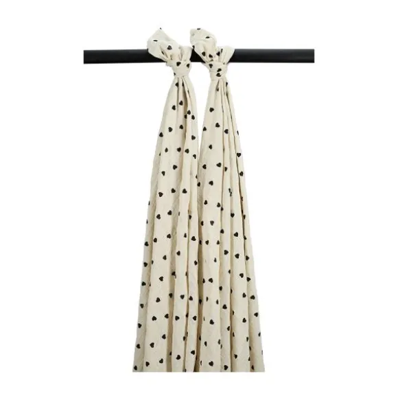 Meyco Baby Sweet Heart Swaddles - 2-Pack - Soft Sand/Black - 120x120 cm