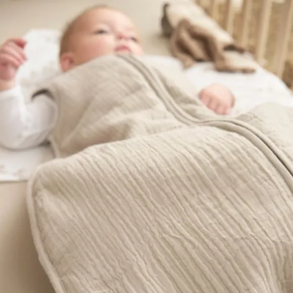 Meyco Baby Uni Baby Slaapzak Gevoerd - 90 cm Pre-Washed hydrofiel - Sand