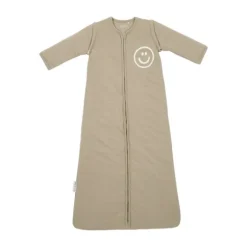 Meyco Slub Baby Slaapzak met Smile Applicatie en Afritsbare Mouwen - Taupe/Offwhite - 110 cm