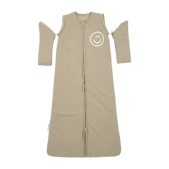 Meyco Slub Baby Slaapzak met Smile Applicatie en Afritsbare Mouwen - Taupe/Offwhite - 110 cm