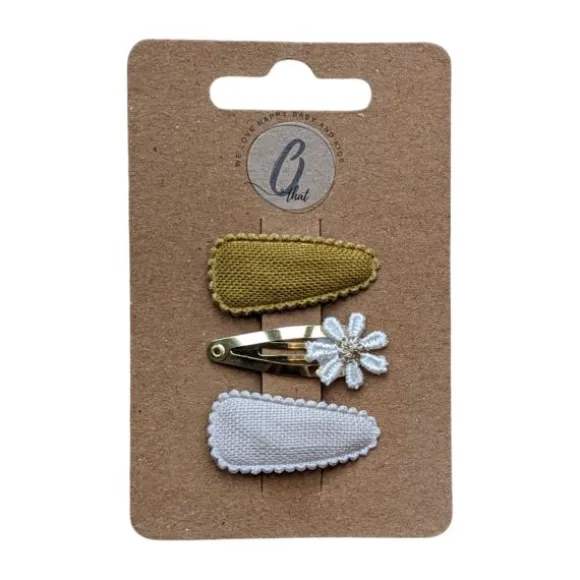 Ootje Kadootje Babyhaarclipjes - 3 Stuks - Curry / Bloem / Crème